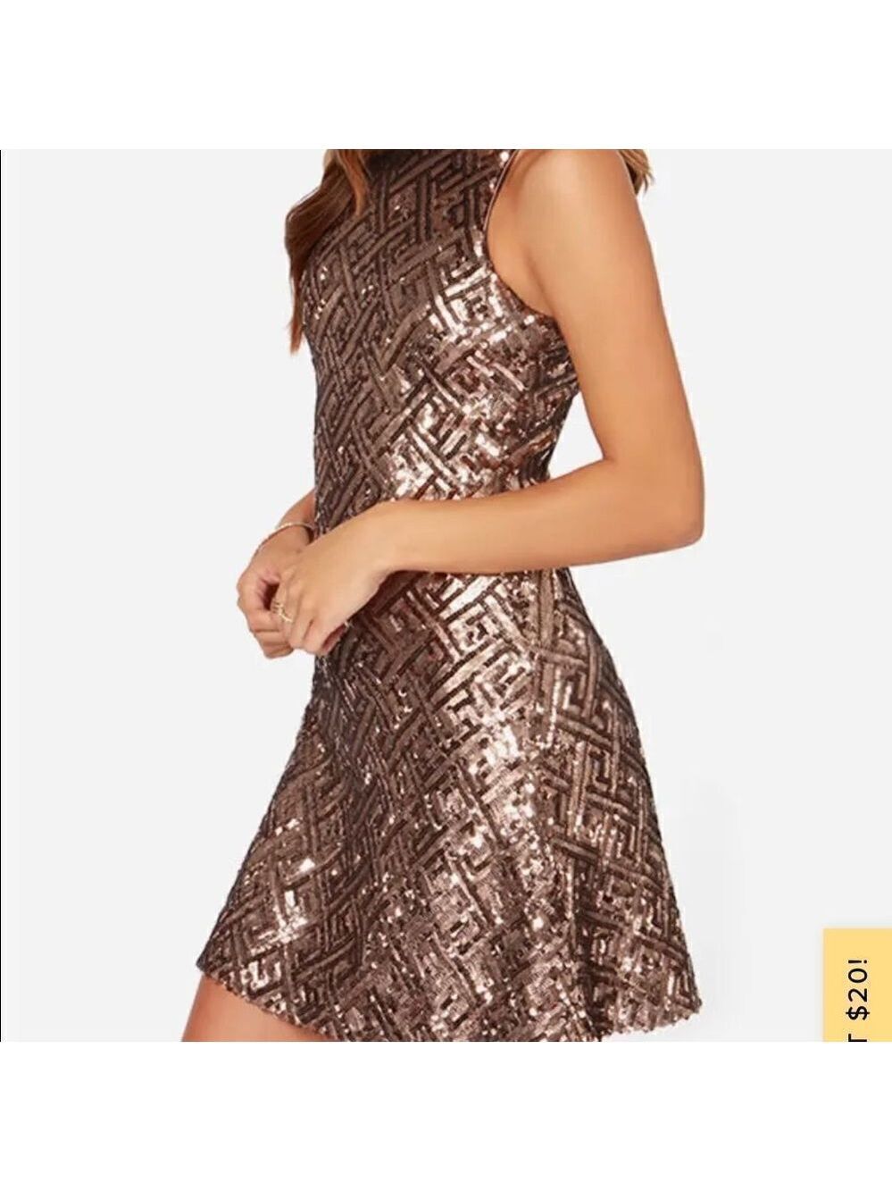 Dress the Population Mia Bronze Diamond Sequin Fit and Flare Dress - Picture 3 of 11